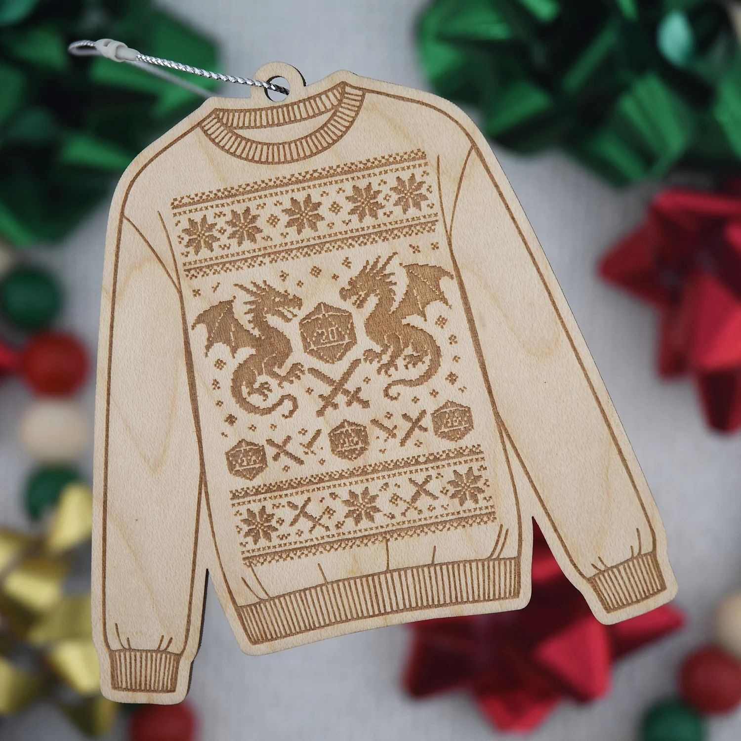 Dragons and D20s Christmas Sweater Ornament - Image 4