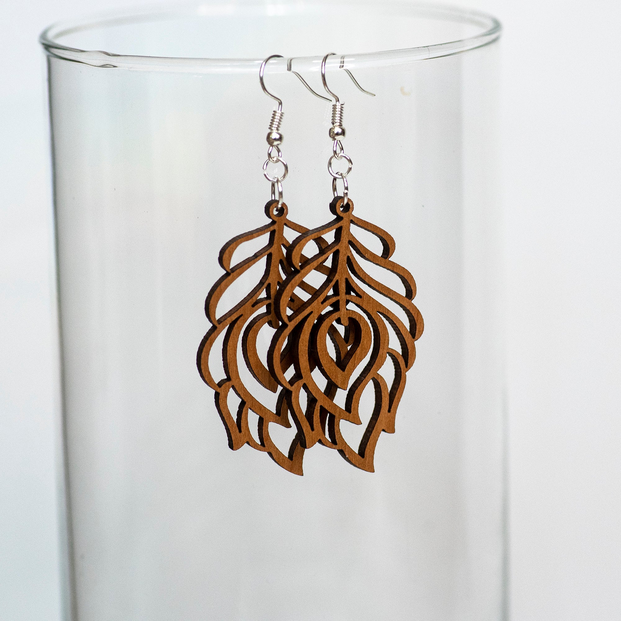 Peacock Feather Wood Earrings - Image 3