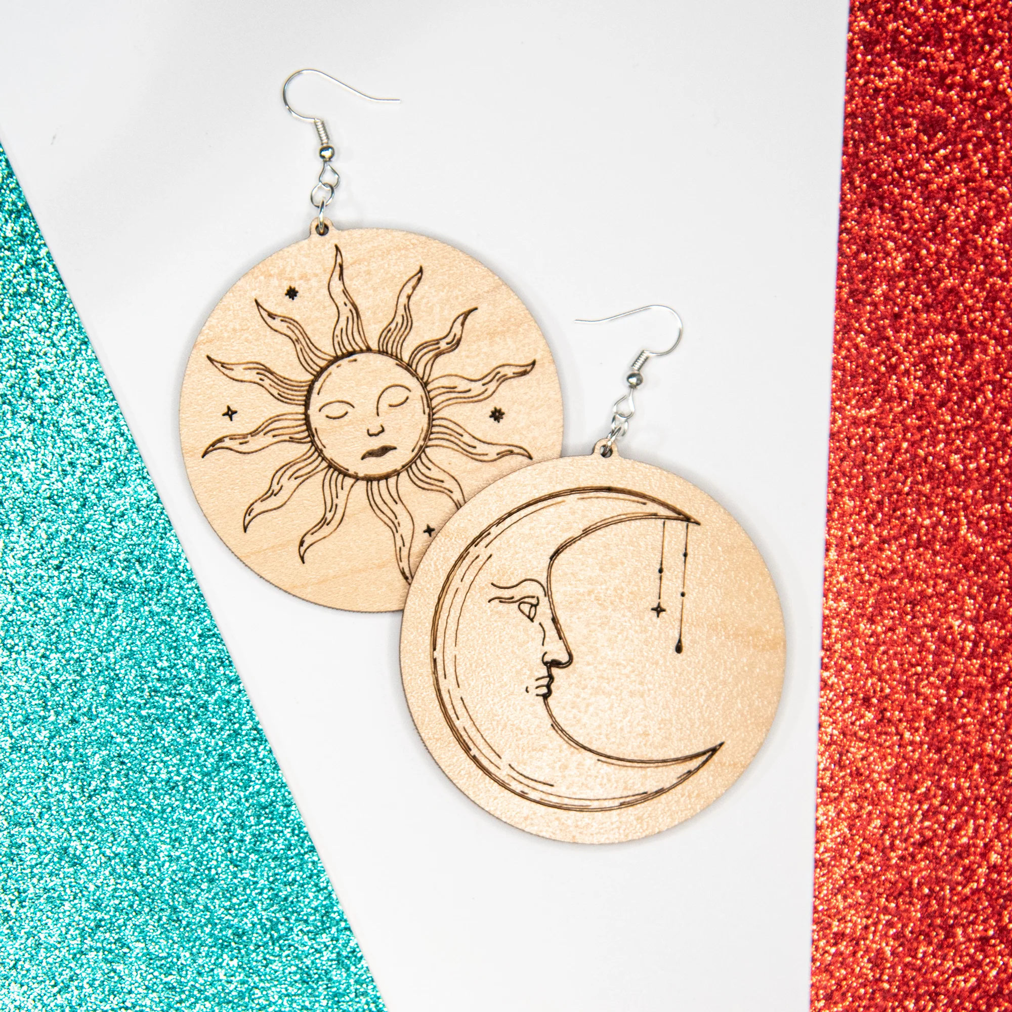 Sun & Moon Wood Earrings - Image 2