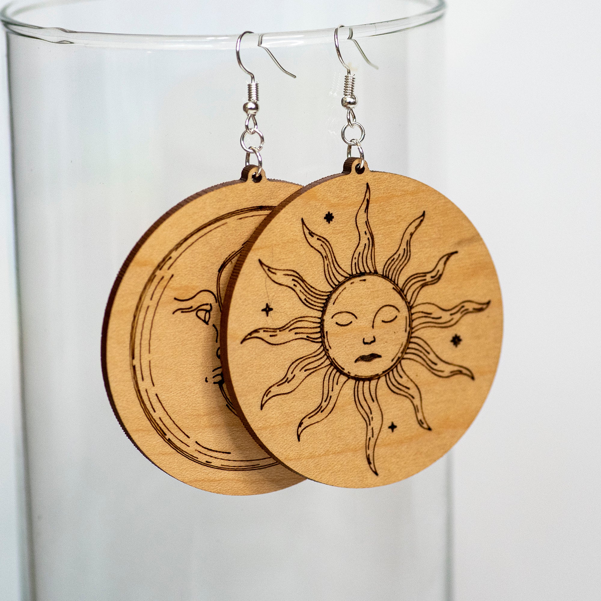 Sun & Moon Wood Earrings - Image 3